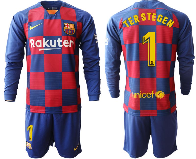 Men 2019-2020 club Barcelona home long sleeve #1 blue Soccer Jerseys